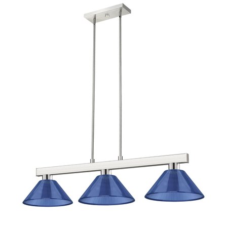 Z-Lite Cobalt 3 Light Billiard Light, Brushed Nickel & Dark Blue 152BN-ARDB